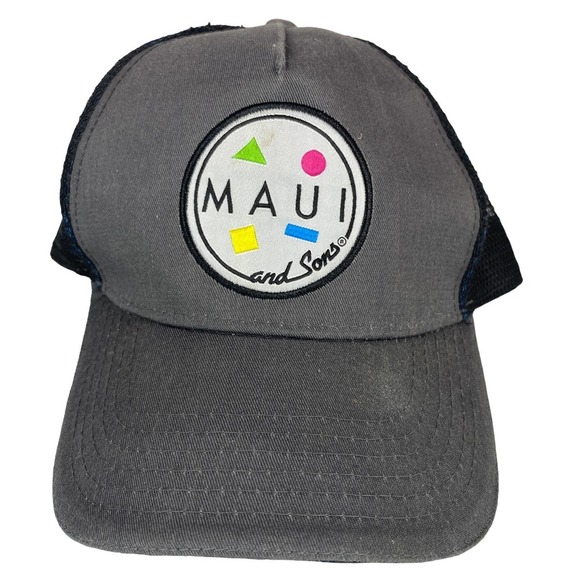 Vintage nylon hat cap Maui and Sons patch black with shark snapback 90's - Picture 1 of 4